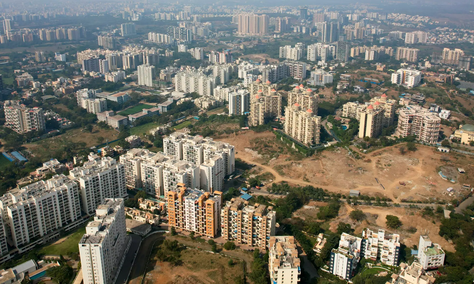 An aerial view over a completed Caspian residential development
